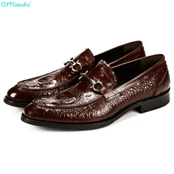 

QYFCIOUFU Italian Casual Suit Men Shoes Oxford Genuine Leather Shoes High Quality Cow Leather Crocodile Pattern Work Shoes