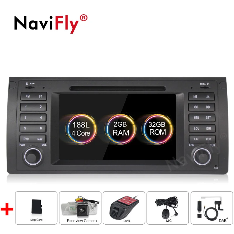 Clearance Navifly Android9.1 RDS 32G ROM 2G RAM 4G WIFI Car Multimedia player For BMW E39 E53 X5 dvd gps OBD2 DAB+ Steering wheel controls 1