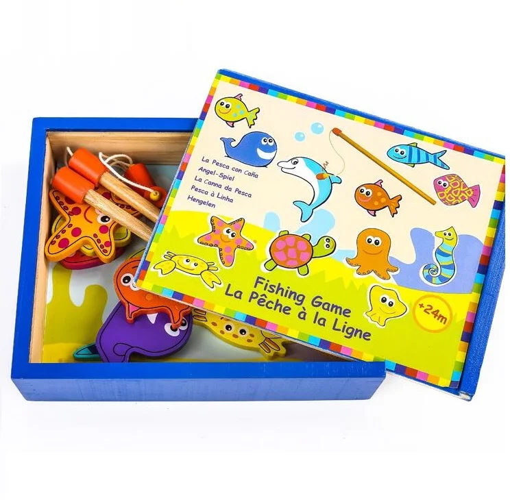 1 Набор доска для рыбалки деревянная многофункциональная морская Краб черепаха головоломка с рыбой Дошкольное магнитное рыболовное игрушка для детей игрушки - Цвет: Многоцветный