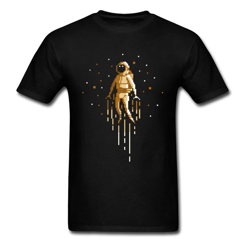 Funny astronaut Pixel art Funny T-shirts Round Collar 100% Cotton Men Tops T Shirt Short Sleeve April FOOL DAY Funny Tee Shirt astronaut Pixel art black