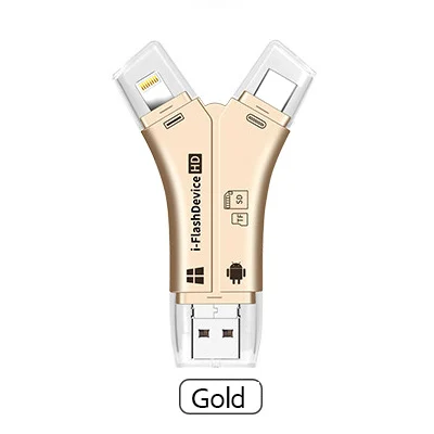 UTHAI C11 4в1 кардридер usb-C Micro USB MicroSD мульти кардридер для Android ipad/iphone 7plus 6s5s MacBook OTG TF SD адаптер - Цвет: Золотой