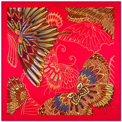 100 см * 100 см 2017 Высокое качество Женщины шелковый шарф красочные перо бабочка леди тяжелый Шелковый твил шарфы женщин шаль