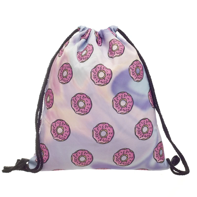 Новинка, Модный женский рюкзак с объемным рисунком пончиков, на шнурке, для путешествий, мягкий рюкзак для женщин, mochila, сумки на шнурке