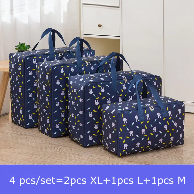 4 шт./компл. большой Ёмкость сумка для хранения из ткани Оксфорд M+ L+ 2 шт. XL-органайзер для Стёганое одеяло перемещения ткани Чемодан Водонепроницаемый контейнер - Цвет: Dark Blue Rabbit 4pc