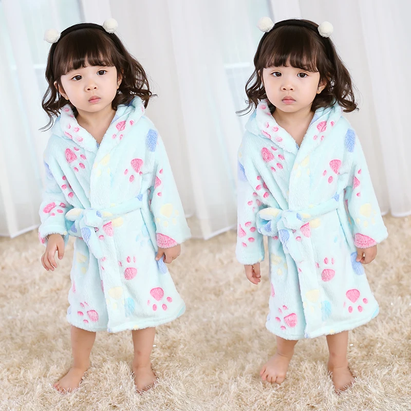 Children Pajamas Bear Paw Robe Pink Blue Yellow For Baby Girls Cotton Cartoon Sleepers Kids Casual Onesie Clothing 2 3 4 5 6 Age