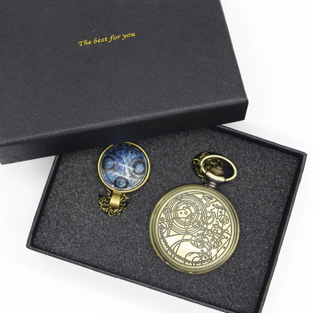 Британский фильм Доктор Кто карманные часы Мужские кварцевые модные ожерелье кулон с роскошной подарочной коробкой набор#120805