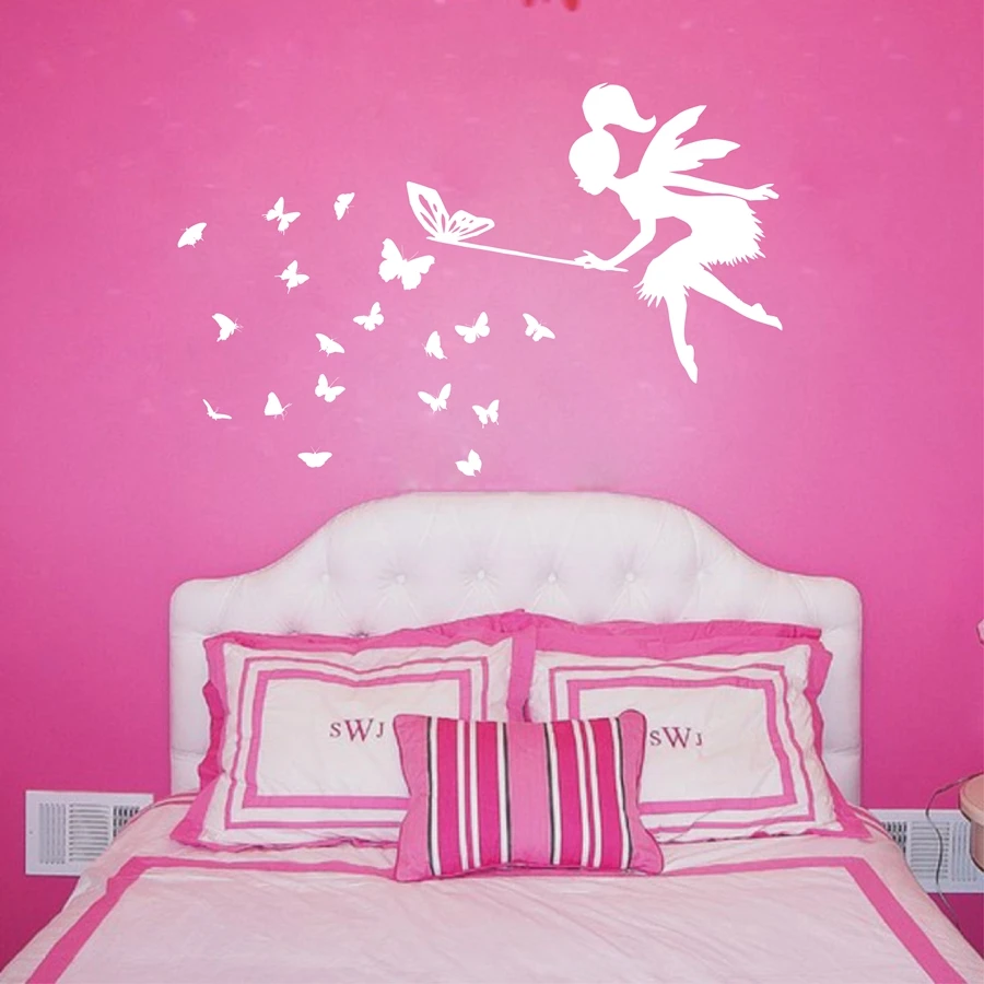 Pegatinas de pared de Hada de Tinkerbell, hada con calcomanías de
