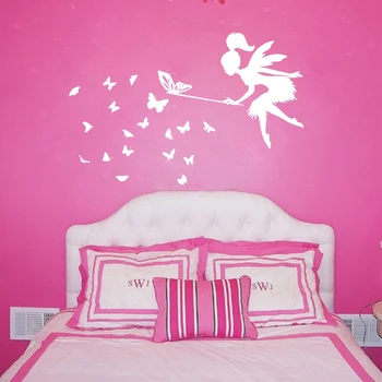 

Tinkerbell Fairy Wall Stickers , Fairy With Butterfly Vinyl Wall Decals For Girl's Bedroom Decor Free Shipping