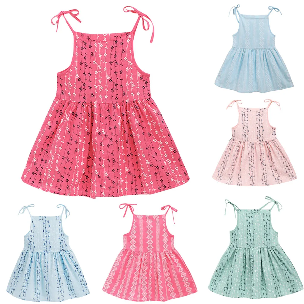 

MUQGEW Baby Girl Dress 2019 Summer Solid Flower Striped Princess Dresses For Girl Children Kids Beachwear Party Sundress Clothes