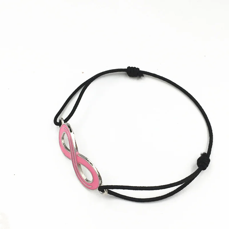 

Simple Pink Breast Cancer Awareness Ribbon Connector Rope Bracelets Wax Cord Survive Jewelry Elasticity Bracelets