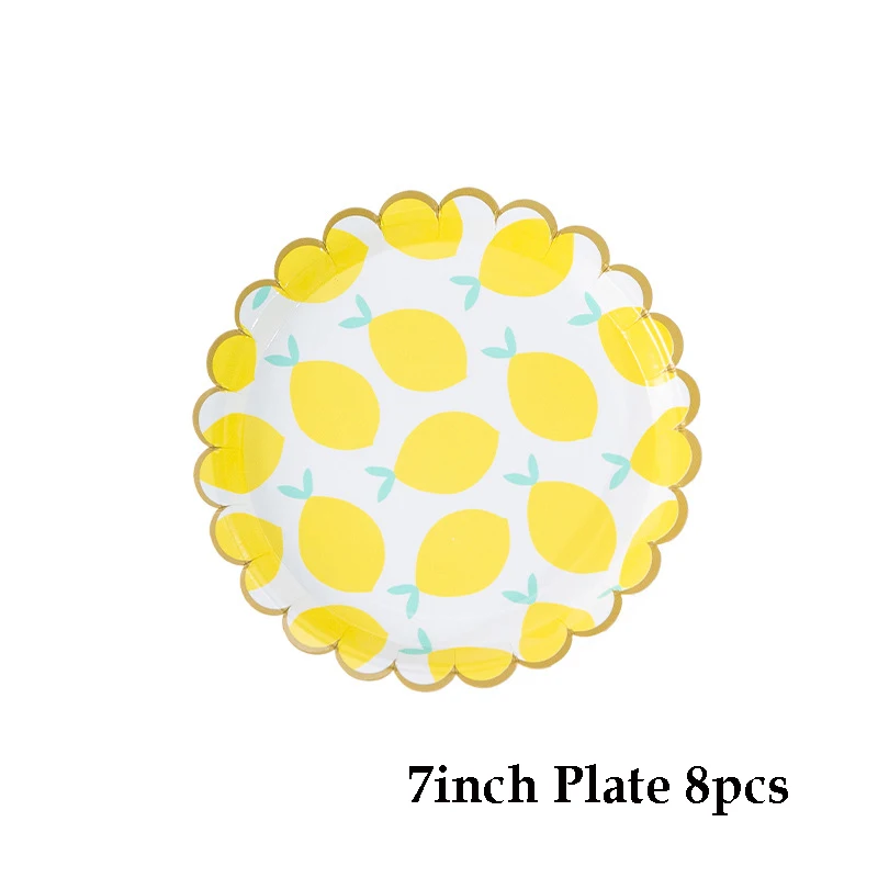 8 шт одноразовая столовая посуда все для праздника лимонный узор бумажная тарелка День Рождения декорации на свадьбу, вечеринку столовые приборы - Цвет: 7inch plate  8pcs