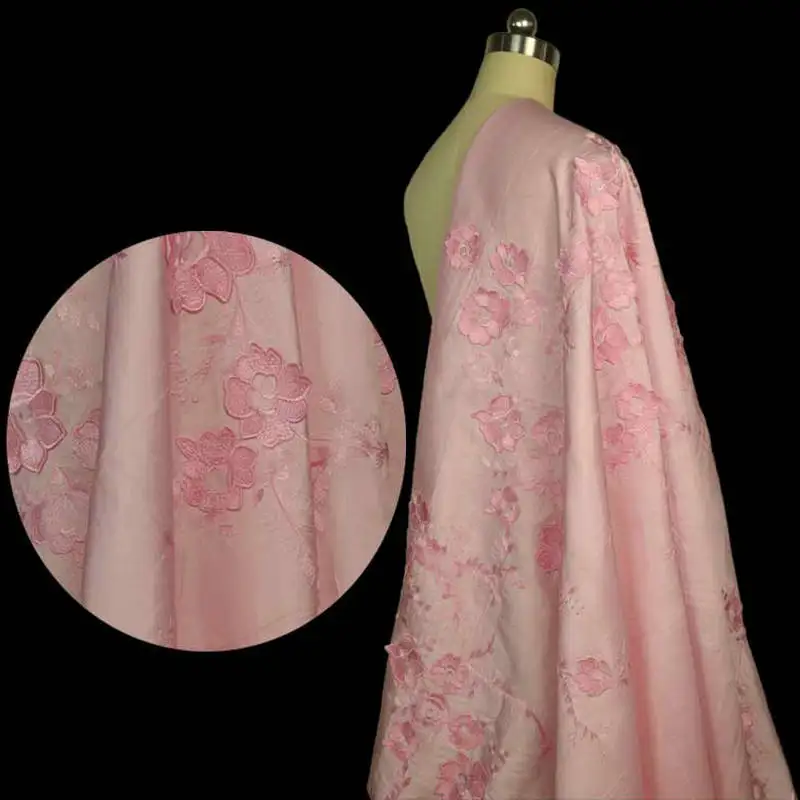 

Pink High Quality Embroidered Silk dupion Fabric
