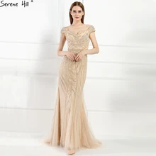 Сексуальное вечернее платье с открытыми плечами, золотое, обнаженное, Русалка, блестящее, вечернее платье, настоящая фотография LA6110