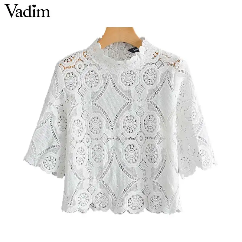 Женское элегантное платье vadim с вышивкой блуза коротким рукавом и стоячим