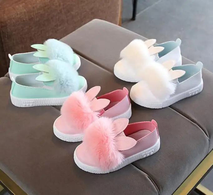 

baby fur shoes girls rabbit ears furry princess shoes Fur Sneaker Girls Cute Bunny Soft Anti-slip Single Sport Shoes Sneakers