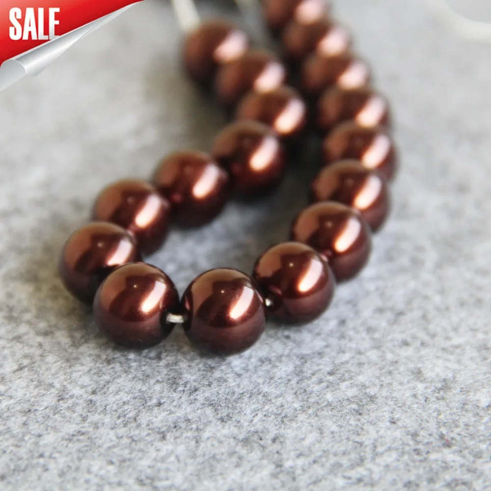 

New For Necklace&Bracelet 4 6 8 10 12 14mm Brown Shell Pearl Beads SeaShell DIY Loose Beads Fashion Jewelry Making Design 16inch