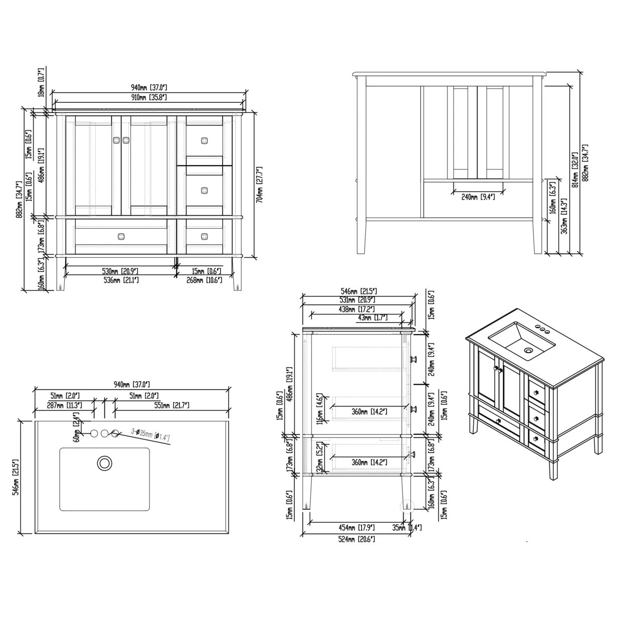 Chelsea 36 inch Left Offset Bath Vanity in Warm Grey with White Quartz Marble Top (1)