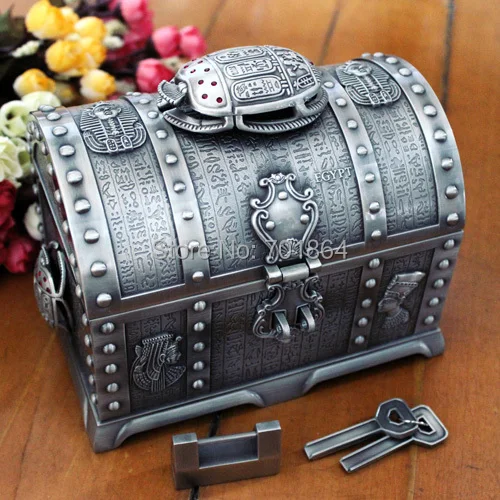Big Size Pirates of the Caribbean Treasure Chest with Lock 2 Layers Jewelry Box
