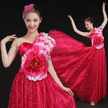 

Free ship women ladies long sleeve hot pink/yellow flower sequined dress event dress fairy dress dance dress stage performance