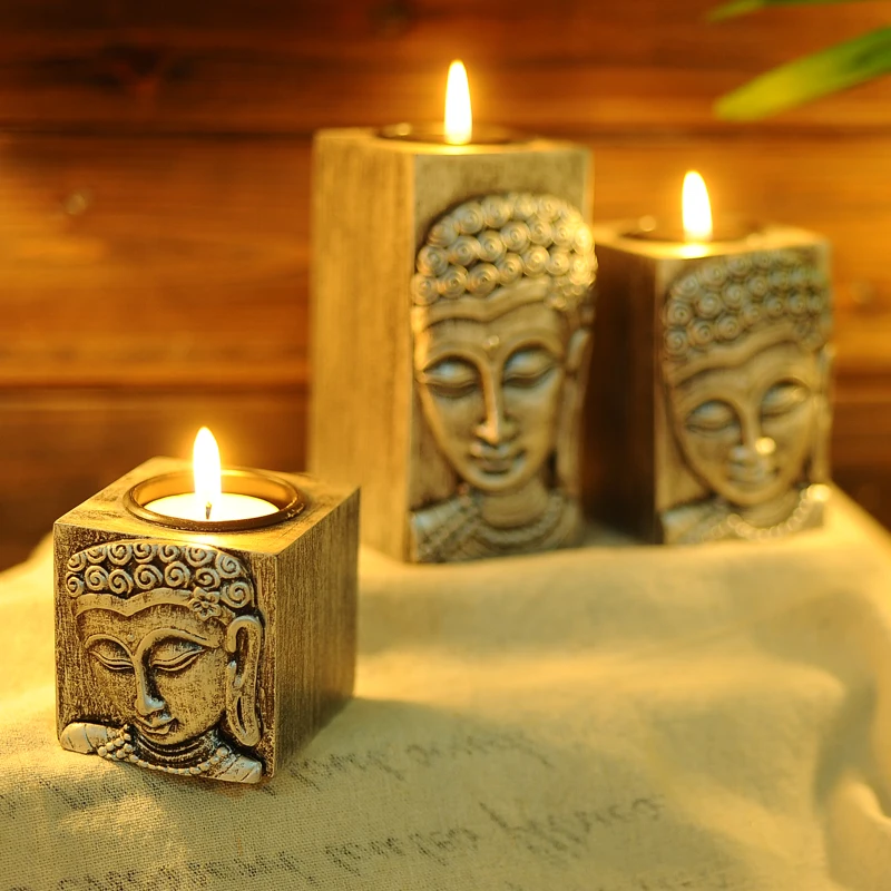 Деревянный подсвечник в виде Будды|wood candle holder|candle holderswood |