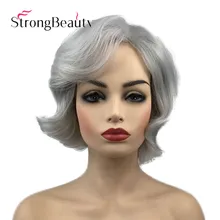 StrongBeauty женский короткий Серебряный серый парик волнистые волосы Синтетический Косплей термостойкий парик