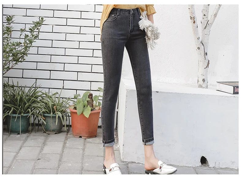 Винтаж для женщин синие джинсы мотобрюки ботильоны длина облегающие джинсы Леггинсы Женские Высокие Стрейч Черный Серый карандаш брюки