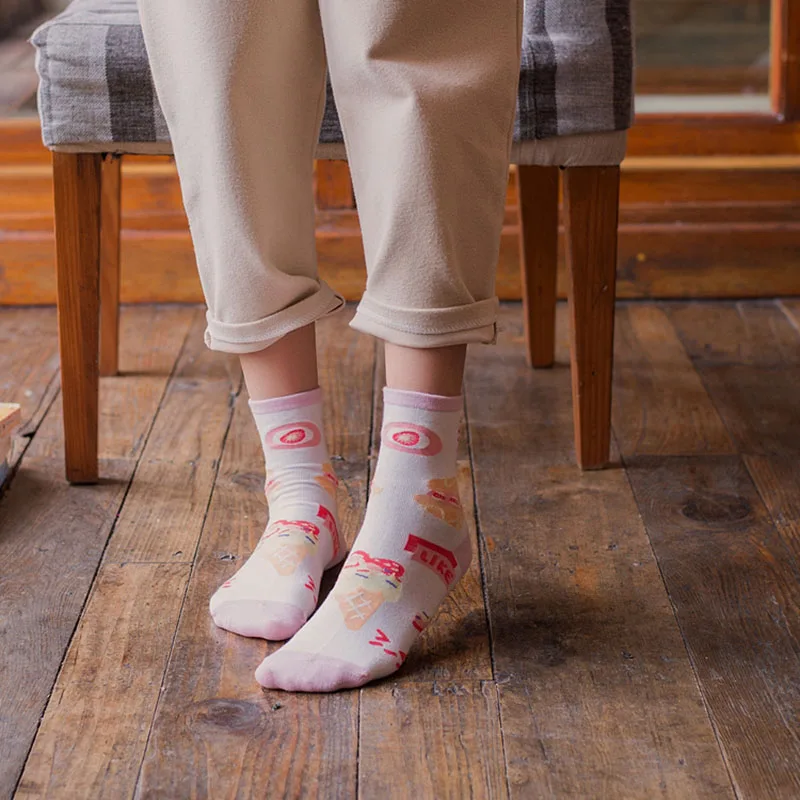 

Japanese Harajuku Happy Casual Funny Socks Strawberry Milk Breakfast Cartoon Animal Warm Women Socks Creative Calcetines Mujer