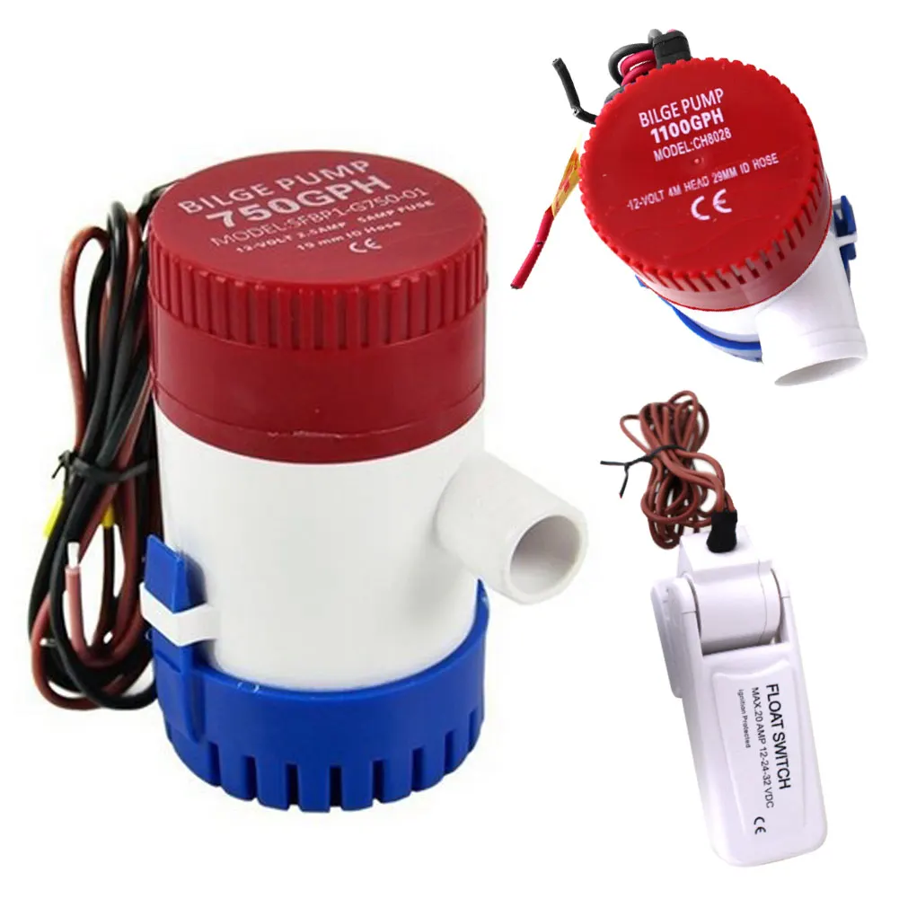 1100GPH / 750GPH Float Switch 1PC 12V Immersible High Flow Submersible
