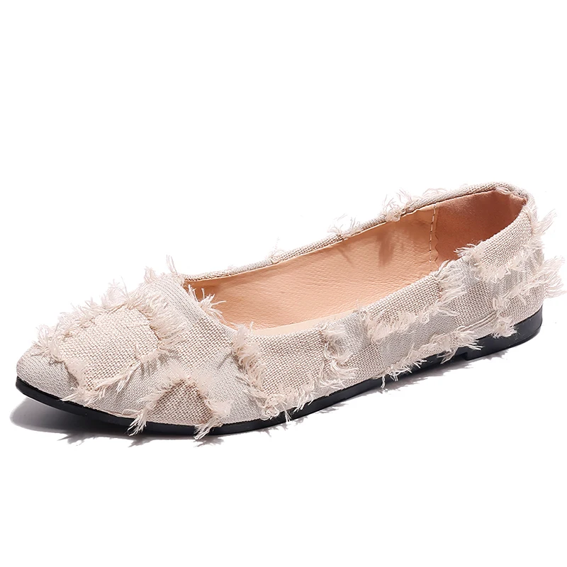 Femmes Flats Dames Glissement Fringe Femme Des Style Ballet Zapatos Nouveau Sur Pointu Sheos Sheos Appartements Green Mujer Chaussures black Mocassins Bout 2018 Coton khaki Sheos r0Hr6q