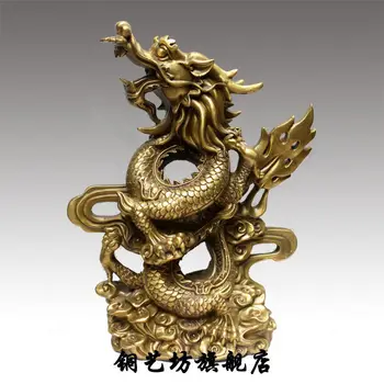 

mei 12" China Pure Bronze Animals Sculpture FengShui Wealth Myth Dragon Statue