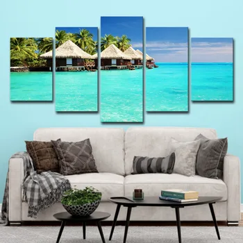 

Canvas Paintings Home Decor Living Room Wall Art 5 Pieces Maldives Islands Palm Tree Pictures Prints Beach Sea Posters Framework