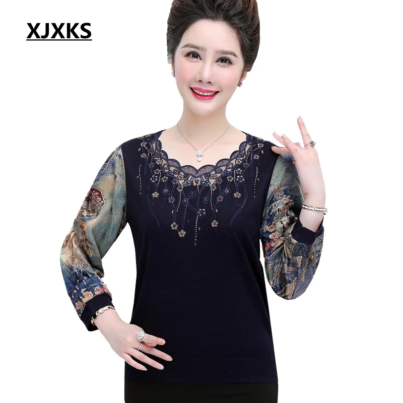 

XJXKS Autumn 2019 Oversized Sweater Yarn Sleeve Cashmere Women Pullover Round Neck Long Sleeve Women Knitted Sweater