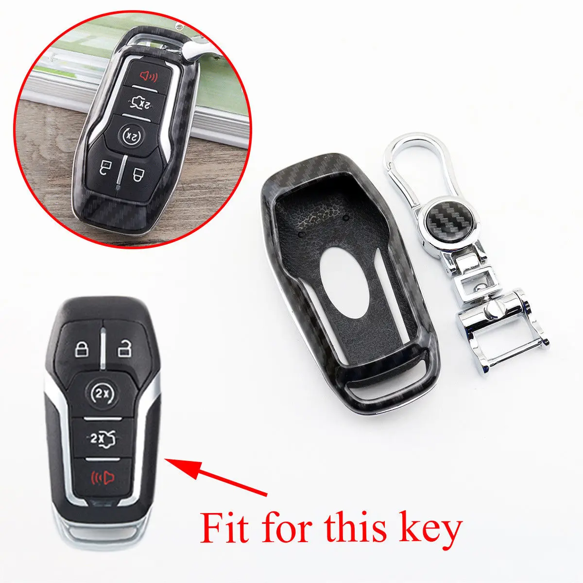

Carbon Fiber Smart 4/5 Button Key Fob Shell Case Bag Cover Fit For Ford Fusion Mustang Edge F150 Lincoln MKZ MKC MKX Accessories