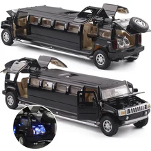 Alta simulación aleación 1:32 hummer limosina metal fundido a presión coche modelo tire atrás intermitente Juguete musical infantil vehículos envío gratis