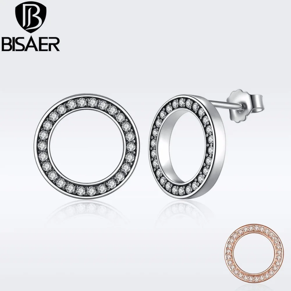 Forever Clear CZ 925 пробы Серебряные Круглые Женские простые серьги-гвоздики ювелирные изделия Букле WEUS437