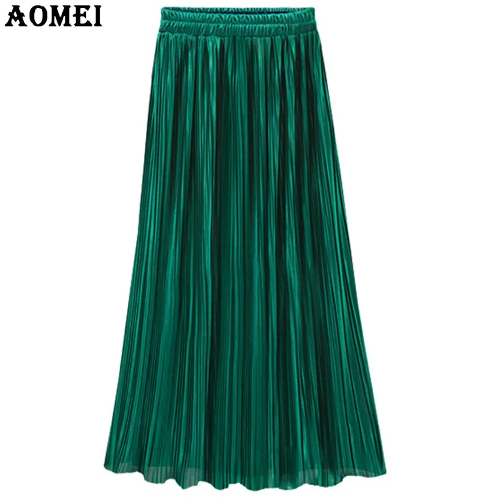 High Waist Pleated Maxi Long Skirt Summer Women Elegant Jupe Beige ...