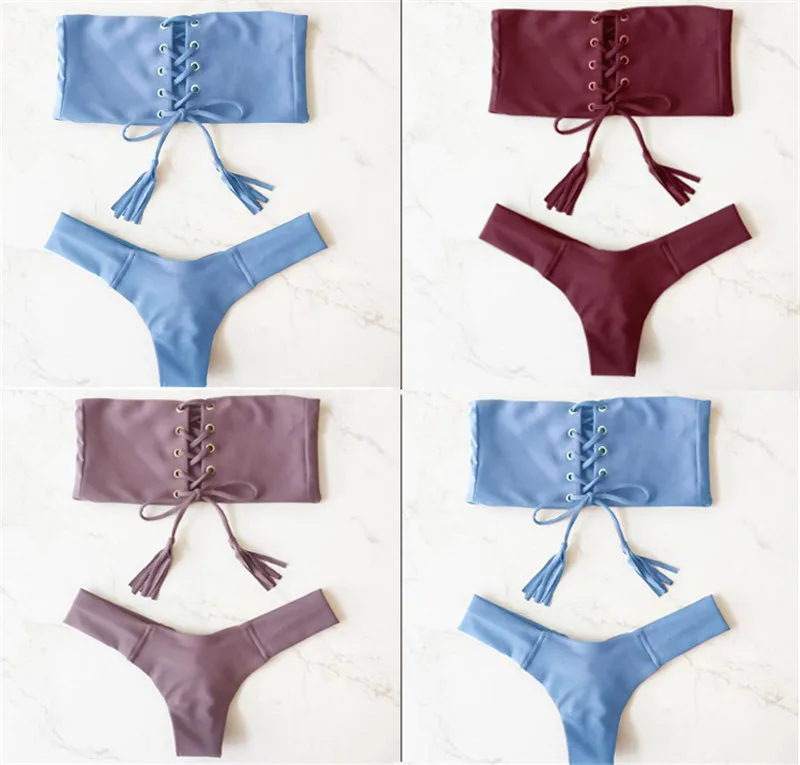 

2019 two piece micro string Swimsuit Bikinis bandeau Swimsuit Women bathing costume Sexy ladies Tankini swimsuits swimwear tanga