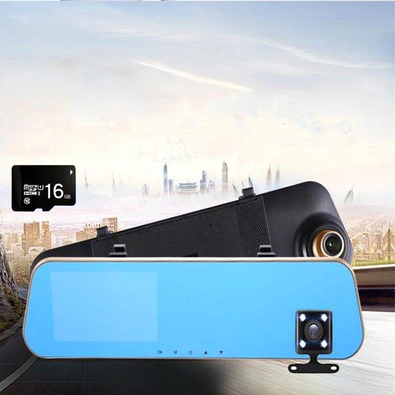 

1080P Car Dvr Camera Auto 4.3 Inch Rearview Mirror Digital Video Recorder Dual Lens Registratory Camcorder with16G TF Card