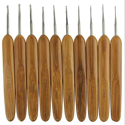 10 шт./партия швейные иглы с бамбуковой ручкой, металлические крючки для вязания крючком, спицы для вязания, плетение пряжи, рукоделие, ручной инструмент, крючки для вязания крючком