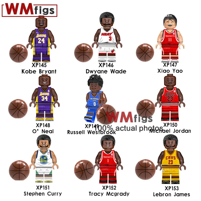 

9PCS/LOT Basketball Players Celebrities Kobe O'neal Stephen Tracy James Wade Curry Michael Building Blocks Toys Kids