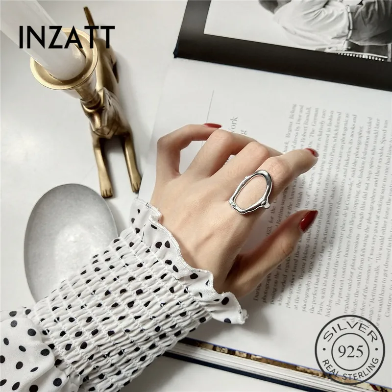 INZATT, чистое 925 пробы, серебряное, минималистичное, полое, круглое, ажурное кольцо для женщин, вечерние, модные ювелирные изделия, индивидуальные аксессуары