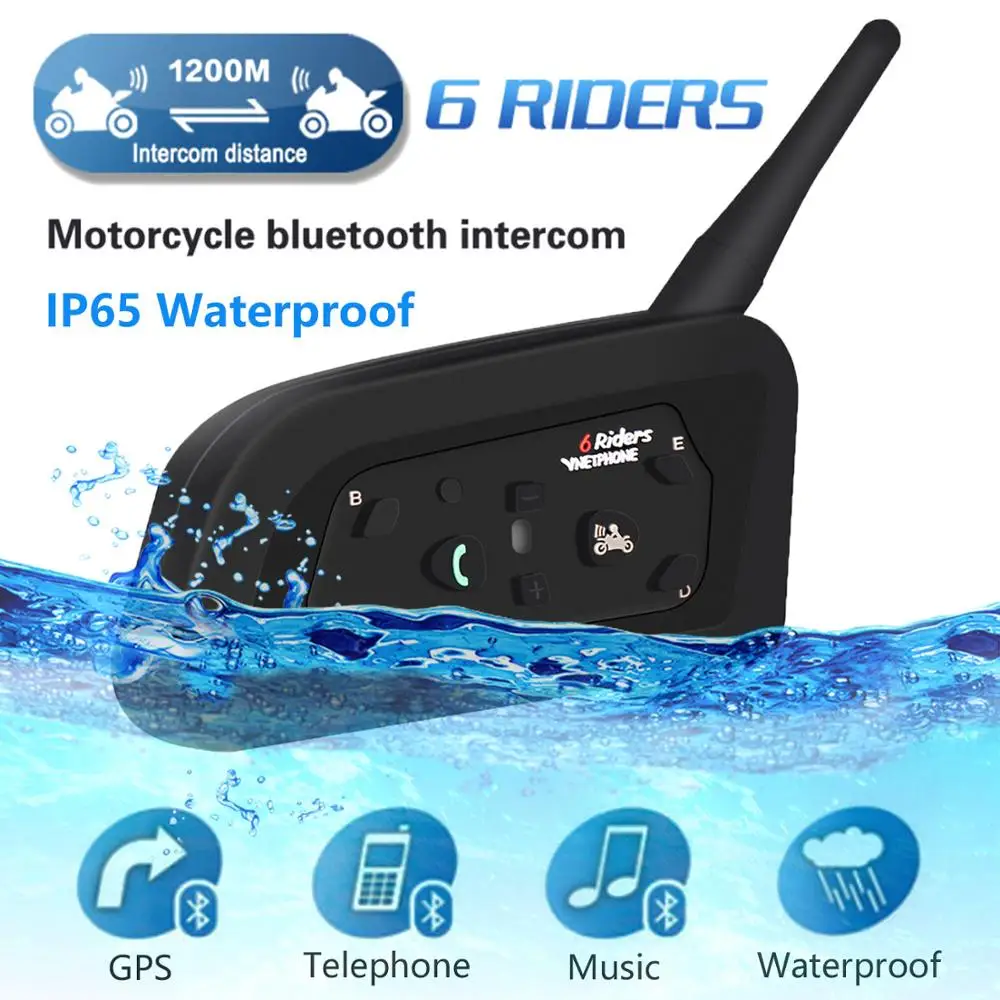 

IP65 Waterproof Helmet Headset V6 Bluetooth GPRS Navigator GPS Locator Intercom Communicator Music Player Team Speak for 6 Rider