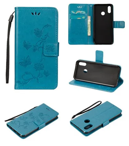 

Lotus Butterfly Embossing Leather Case Wallet Card Flip Stand Cover for Huawei P20 Honor 10 9 8X Y9 Y6 7C 7A Lite with Lanyard