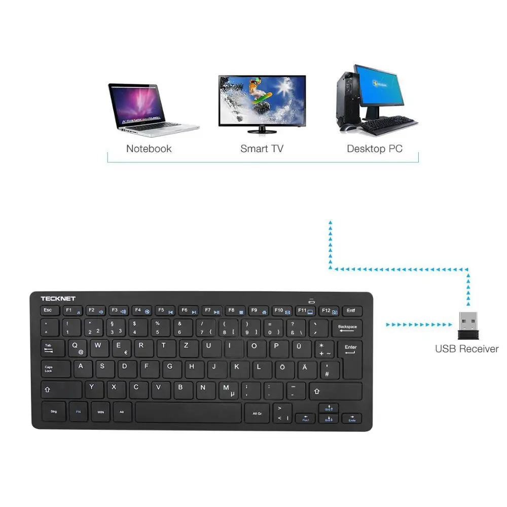 TeckNet 2 4G Беспроводная клавиатура для Windows 10/8/7/ Vista/XP и Android Smart tv Немецкая раскладка
