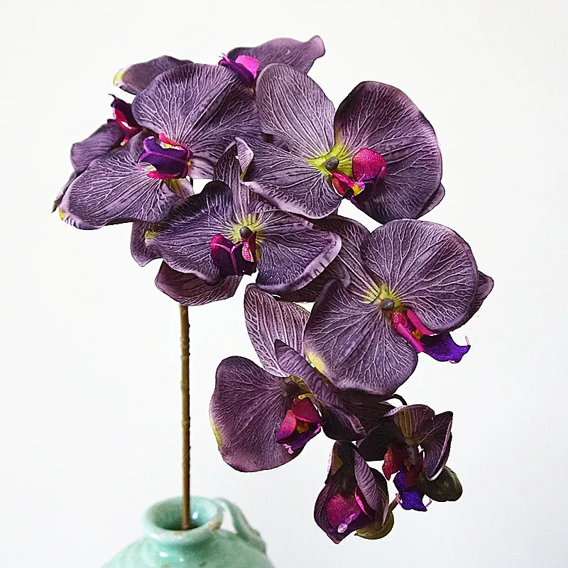 Высокое качество, европейские искусственные цветы, одна ветка, 10 голов, большие цветы, фаленопсис, многоцветные искусственные цветы, украшение - Цвет: gray purple