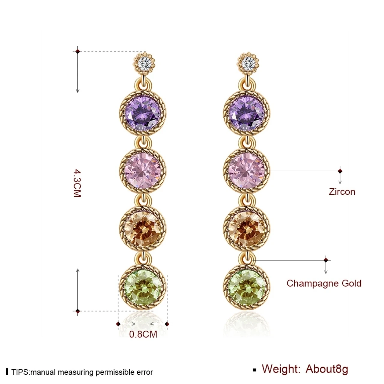 Women's Cubic Zircon Multicolor Champagne Gold Plated Drop Dangle Earring 1.7 (2)