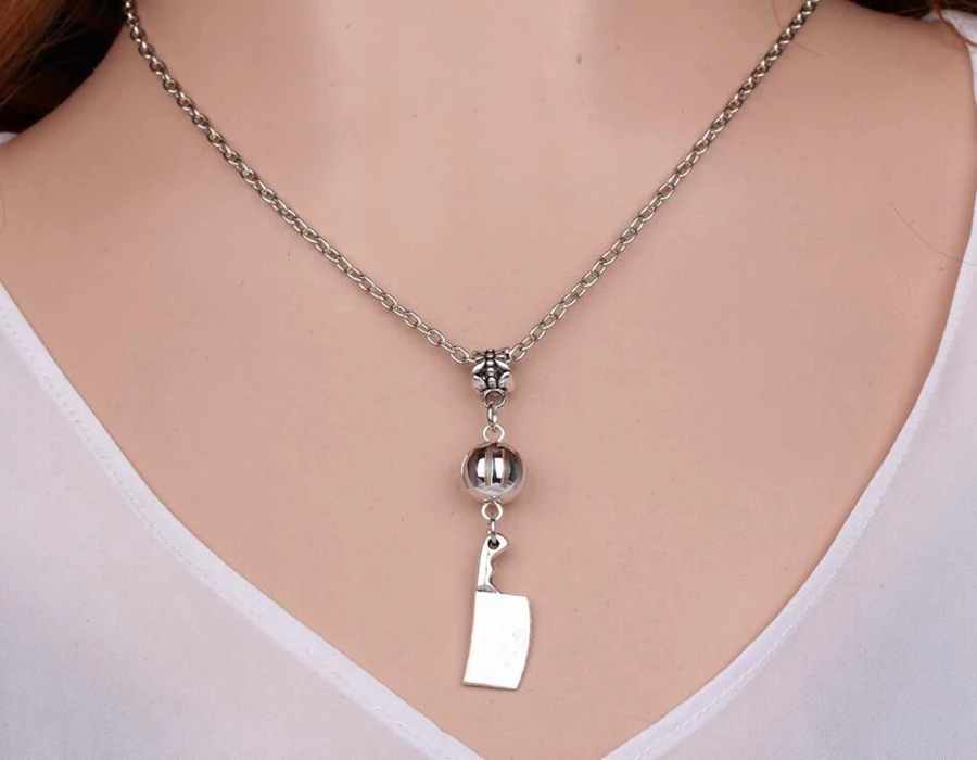 Kitchen Knife Necklace Pendant Vintage Silver Charm Choker Chain Collar