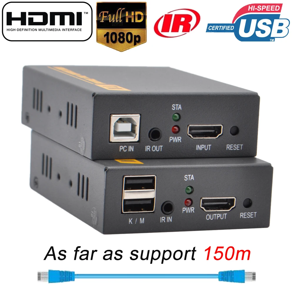 2020 лучший 500ft 20 ~ 60 кГц ИК USB через TCP IP KVM удлинитель 1080P HDMI 150 м RJ45 Cat5e Cat6 Cat7 кабель|usb