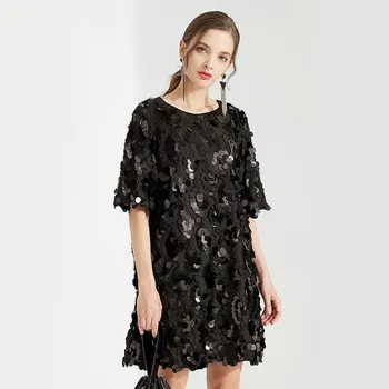 

Large Size Dress For Women 5XL 2020 New Collection Shiny Black Sequin Party Dresses Women Half Sleeve Evening Banquet Dress 140