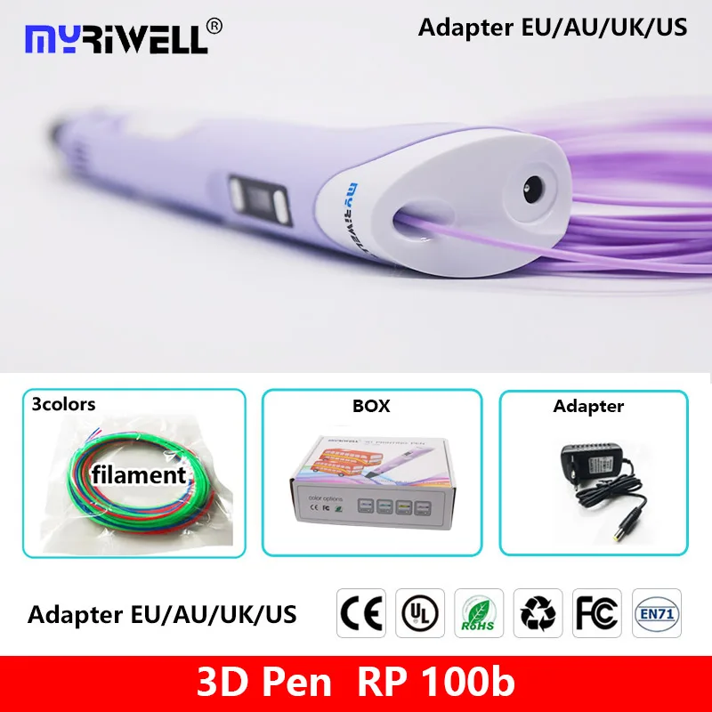 Myriwell 3D Ручка 3d печать Ручка с экран дисплея Дети День рождения presentfree 200 м ABS/PLA нити отправить в течение 24 часов - Цвет: only  purple pen